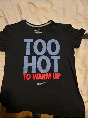 Nike Black Short-Sleeve Tee with Blue and Red Slogan